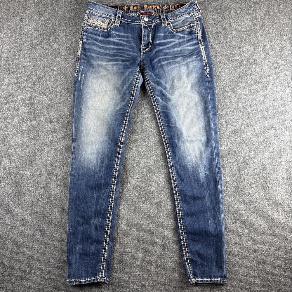 Rock Revival Womens Medium Wash Blue Denim Skinny Jeans 5-Pocket Size 31